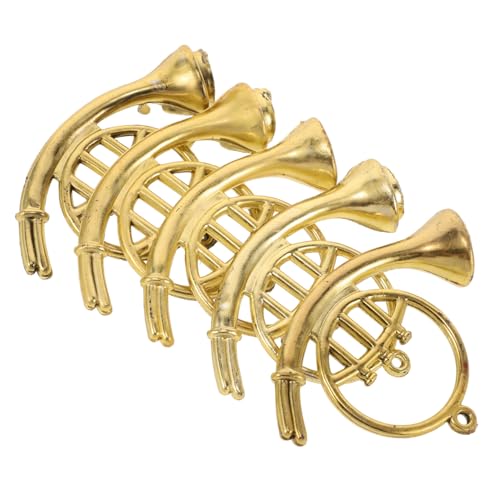 WEKAMOS 12 Stück Teiliges Miniatur Trompeten Musikinstrument Modell aus Langlebigem Kunststoff Goldfarbenes Weihnachtsbaumschmuck für DIY Kranz Puppenhaus und Weihnachtsbaum Dekoration von WEKAMOS