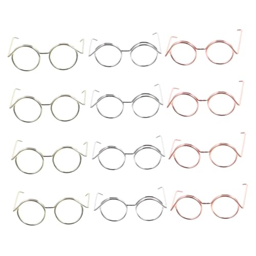 WEKAMOS 12 Stück Teiliges Puppenbrillen Robustem Kupferdraht Mini Brillen für Puppenkleidung Vielseitiges Puppenzubehör in Roségold Silber und Gold zum Ankleiden und Basteln von WEKAMOS