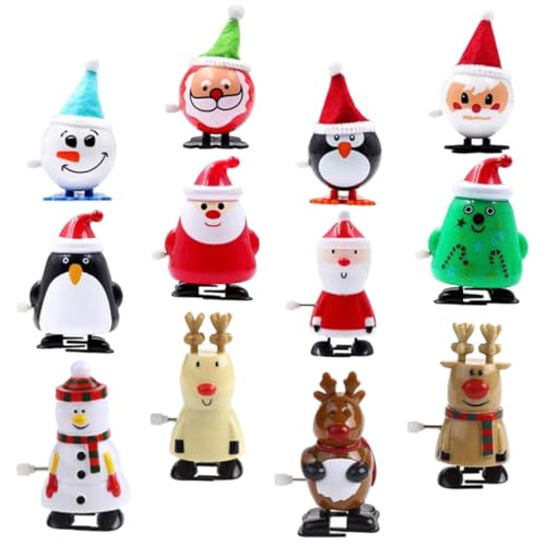 WEKAMOS 12 Stück Teiliges Weihnachtsmann Aufziehspielzeug aus Sicherem Kunststoff Kleine Mechanische Weihnachtsfiguren Kompakt und Stabil für Kinderhände Lustiges Wind Up zur von WEKAMOS