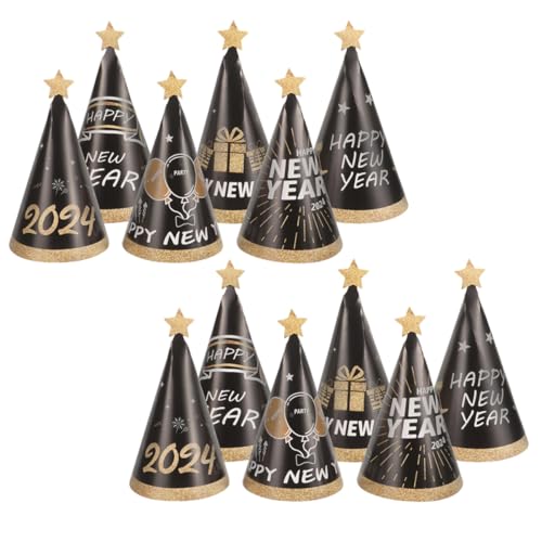 WEKAMOS 12 Stück Teiliges Year Party Papierhüte mit Neujahrswünschen Kegelhüte für Silvester Weihnachts Jahresfeier Bunte Neujahrsdeko für Erwachsene von WEKAMOS