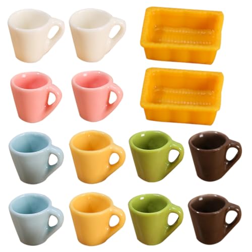 WEKAMOS 14 Stück Teiliges Mini Becher aus Resin Bunte Miniatur Kaffeetassen und Teetassen Puppenhaus Zubehör für Rollenspiel Dekorative Miniatur Hausornamente und Fotorequisiten für DIY von WEKAMOS