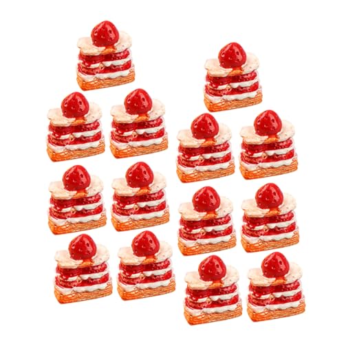 WEKAMOS 15 Stück Teiliges Mini Erdbeer Sahne Kuchen Set Realistische Detailreiche Simulation Leichtes Puppenhaus Dekoratives Miniatur Lebensmittel Modell für DIY Deko und Sammeln von WEKAMOS