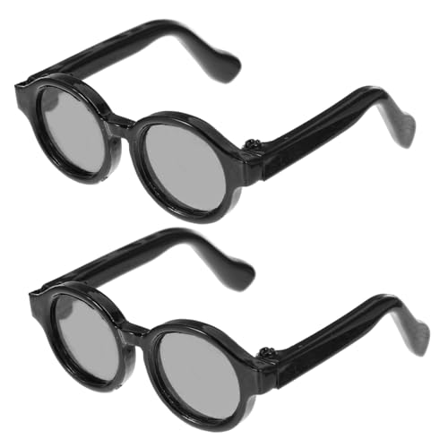 WEKAMOS 2 Paare Miniatur Puppenbrillen Schwarz Kunststoff Dekorative Doll Eyewear Accessoires DIY Sonnenbrillen für Puppenkleidung und Puppenhaus Zubehör von WEKAMOS