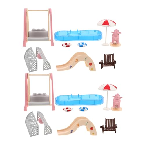 WEKAMOS 2 Sätze Dollhouse Miniatur Zubehör Set Teiliges Schwimmset mit Liegestuhl und Pool für Puppenhaus Dekoration für Kreatives Spiel und Fantasievolles Geschichtenerzählen von WEKAMOS