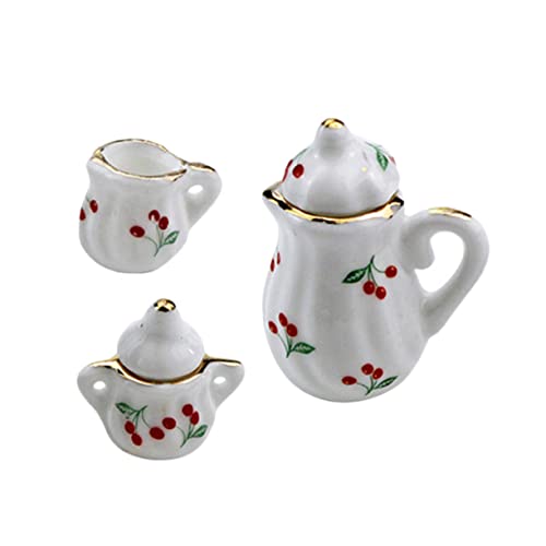 WEKAMOS 2 Sätze Kirsch Keramik Topf DIY Zubehör Modell Mini-wasserkocher Feenhausverzierung Kleines Hausmodell Mini- Kleine Hausmöbel Mini-tassen Mini-teetassen von WEKAMOS