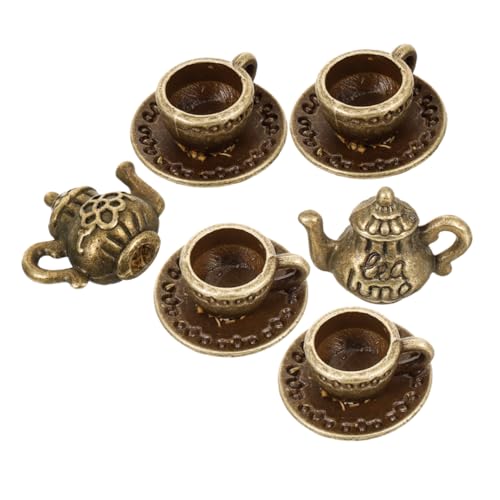 WEKAMOS 2 Sätze Miniatur-Essens- und Spielzeugszenen Keramik-Anhänger Mini-Lebensmittel Mini-Vers-Pflanzen Mini-Teetassen kleine Tierfiguren Puppenhausmöbel Miniaturen Eisen Dark Brown von WEKAMOS