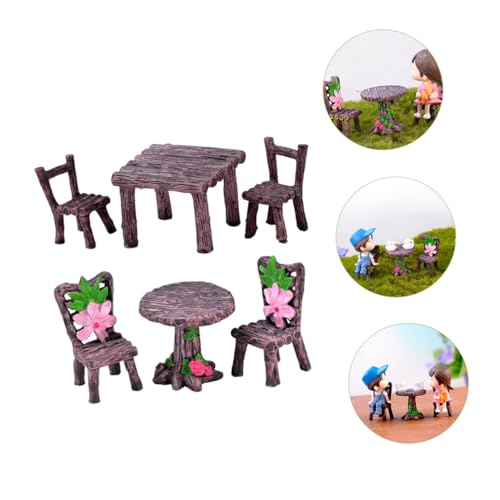 WEKAMOS 2 Sätze Miniatur Gartenmöbel Holz Tisch und Stühle Realistische Miniatur Dekoration für Moos Sukkulenten Bonsai und Mikrolandschaften Kompakt und Detailreich von WEKAMOS