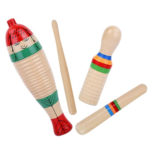 WEKAMOS 2 Sätze Teiliges Holz Guiro Percussion Instrument für Stabiles Leicht zu Erlernendes Musikspielzeug mit Fisch und Froschform für Musikalische Früherziehung und Anfänger von WEKAMOS