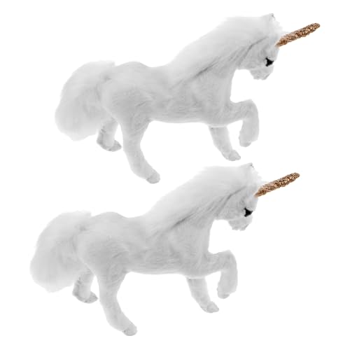 WEKAMOS 2 Stück Einhorn-Ornamente kleines Tiermodell tierisches Tierstatue Simulation von Tierornamenten Kuscheltiere für Mädchen Simulationstiere Tiere Figur Kunstfell Weiß von WEKAMOS
