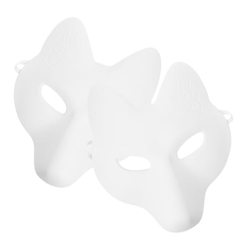 WEKAMOS 2 Stück Halloween Fuchs Maske Weiß Unbemalt DIY Tierkopf Maske Erwachsene Tierform Halloween Party Zubehör Cosplay Kostüm Kratzbilder Spaß von WEKAMOS
