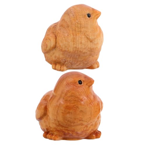 WEKAMOS 2 Stück Holzschnitzerei Handwerk Deko Osterei DIY Handwerk Hahn Handwerk Farmtiere Ornamente Geschnitzte Holzornamente Kreative Holzverzierungen Hochzeit Holzschmuck Khaki Rattan von WEKAMOS