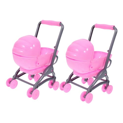 WEKAMOS 2 Stück Kinderspielzeug Kinderwagen Puppenhausmöbel Rollenspiel Kinderwagen Babyspielzeug Babypuppenzubehör Babypuppe Kinderwagen Buggy Kinderwagen Rosa Abs von WEKAMOS