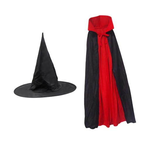WEKAMOS 2 Stück Magischer Umhang Set für Erwachsene Teilig mit Cape und Spitzem Zaubererhut Bequemes Kostüm für Jungen und Mädchen für Halloween Bühne Cosplay und Party von WEKAMOS