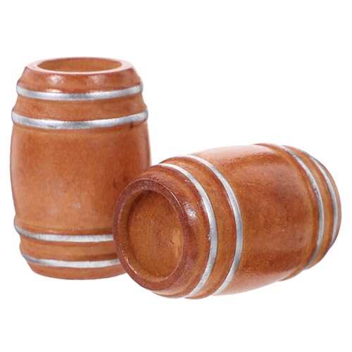 WEKAMOS 2 Stück Mini Bierfass Deko Teiliges Mini Holzfass Puppenhaus Zubehör Vintage Stil Miniatur Szene Requisite für DIY Puppenhaus Dekoration von WEKAMOS