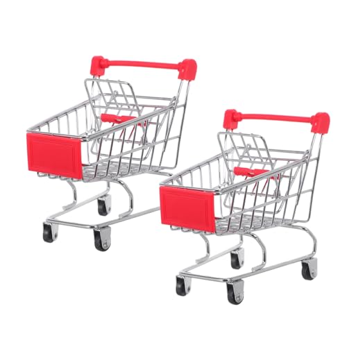 WEKAMOS 2 Stück Mini einkaufswagen Modell Kleiner Trolley aus Robustem und Realistische Miniatur und Aufbewahrungskorb Vielseitig für Büro Küche Schlafzimmer Dekoration von WEKAMOS