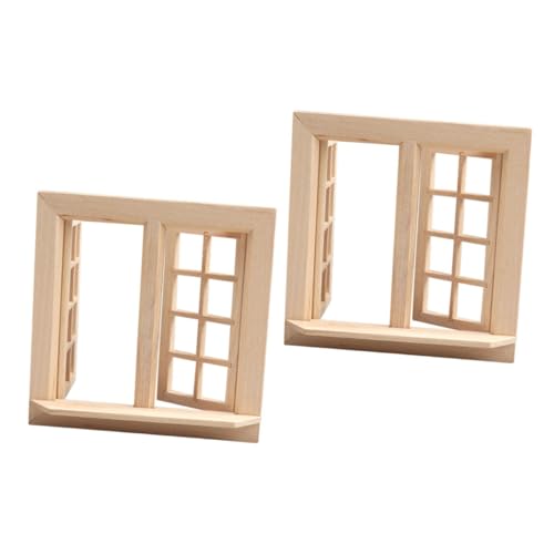 WEKAMOS 2 Stück Mini-tür- Und Fenstermodell Puppenhausteile Mikrolandschaftsornament Gefälscht Miniatur-fensterrahmen Bausätze Miniaturen Häuser Puppenmöbel Khaki Hölzern von WEKAMOS