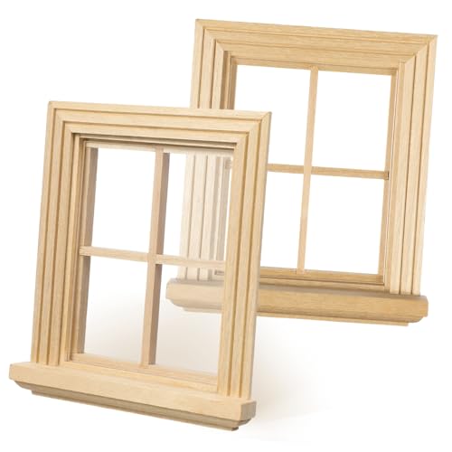 WEKAMOS 2 Stück Miniatur Holzfensterrahmen Modell Stabile Detailreiche Holzrahmen für Puppenhausmöbel Dekorative Fenster für DIY Bastelprojekte von WEKAMOS