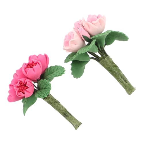 WEKAMOS 2 Stück Miniatur Puppenhaus Blumenstrauß aus Resin Kleine Künstliche Blüten Kinderfreundliche DIY Dekoration für Miniaturhäuser Tragbar und Detailgetreu Gestaltet von WEKAMOS