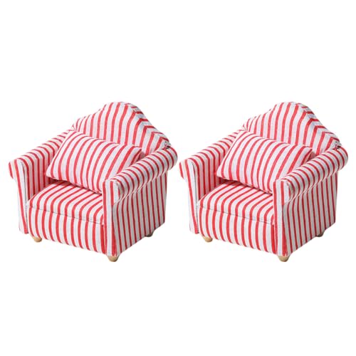 WEKAMOS 2 Stück Miniatur Puppenhaus Sofa Rot weiß Gestreift Holz und Kinderspielzeug Sicher Vielseitig für Puppenhaus Wohnzimmer Kreatives Lernspielzeug und Dekoration von WEKAMOS