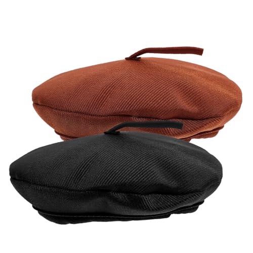 WEKAMOS 2 Stück Teiliges Mini Barett für Puppen und Plüschtiere Weiche Detailreiche Mützen in Schwarz und Braun Dekorative Kleine Beretthüte für DIY Bastelprojekte und Rollenspiele von WEKAMOS