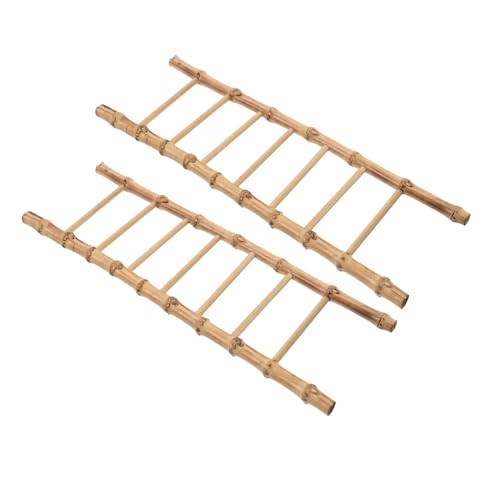 WEKAMOS 2 Stück Teiliges Miniatur Bambusleiter Set Vintage Mini Gartenleiter für DIY Mini Möbel Zubehör für Puppenhaus Dekoration und Sandgarten Micro Landschaft von WEKAMOS