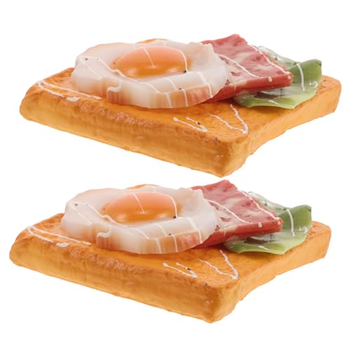 WEKAMOS 2 Stück Teiliges Realistisches Brotmodell mit Künstlichem Spiegelei und Toast Lebensmittelechte Pu-nachbildung Dekoratives Essens-Food-Display für Bäckerei und Fotografie von WEKAMOS