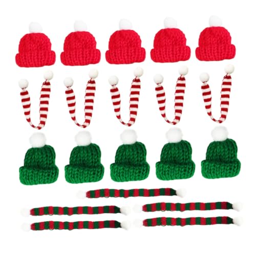 WEKAMOS 20 Stück Teiliges Weihnachtsmützen und Schals aus Strick Kleine Xmas Flaschen und Tassen Deko in Rot und Grün Handgefertigte DIY Weihnachtsdeko für Party Tisch und Baum von WEKAMOS