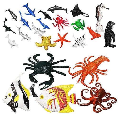 WEKAMOS 24 Stück Mini Meerestiere Spielzeugset Teile aus Realistischem Kunststoff für Aquarien Deko Lernspielzeug und Party Mitgebsel Robust und Langlebig von WEKAMOS