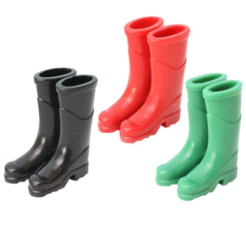 WEKAMOS 3 Paare Mini Regenstiefel Puppenhaus Dekoration Miniatur Gummistiefel Modell Zubehör für Mini Haus Szenen Ornamente in Schwarz Dunkelgrün und Rot von WEKAMOS