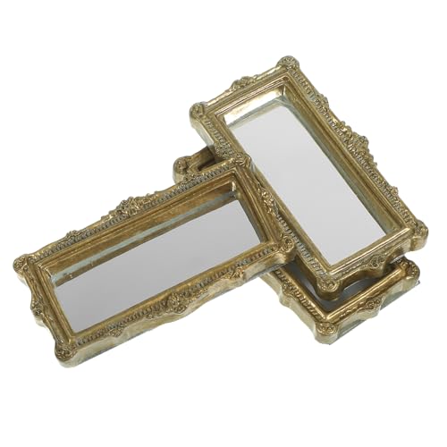 WEKAMOS 3 Stück Klassisches Spiegelzubehör Landschaftsbau Mini Puppenzubehör Simulierte Mini-hausdekoration Minispiegel Für Mini -Handwerk Harz Golden von WEKAMOS