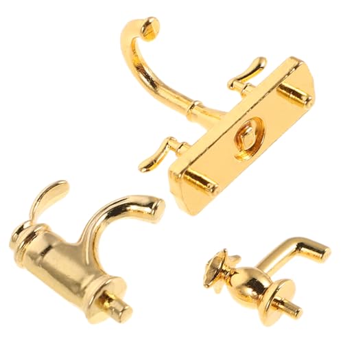 WEKAMOS 3 Stück Mini -Wasserhahnmodell Mini Wasserhahn Miniatur-Wasserhahnmodell Dollhouse Model Decor Miniaturmodell Miniatur-Wasserhahn-Ornament Legierung Golden von WEKAMOS