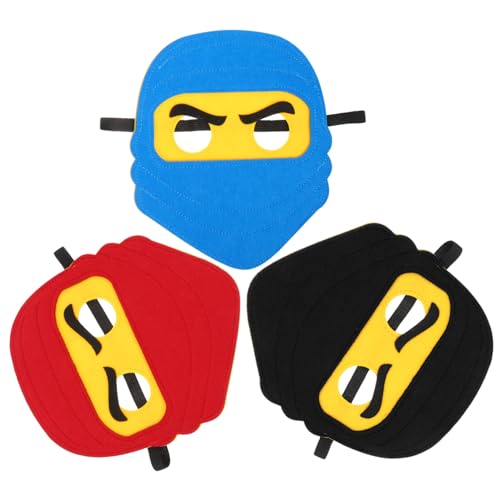 WEKAMOS 3 Stück Ninja Cosplay Filzmasken Teiliges mit Elastischem Band Leichte PU Material Maske für Karneval Kostümparty und Verkleidung in Rot Blau Schwarz von WEKAMOS