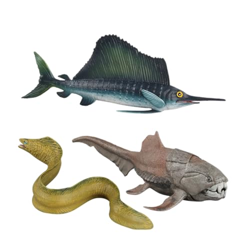 WEKAMOS 3 Stück Simulierte Meeresbewohner Deko Teiliges aus Kunststoff Realistische Sailfish Muraenesox Cinereus Dunkleosteus Modelle Mini Meerestier Figuren für Kinderzimmer und von WEKAMOS