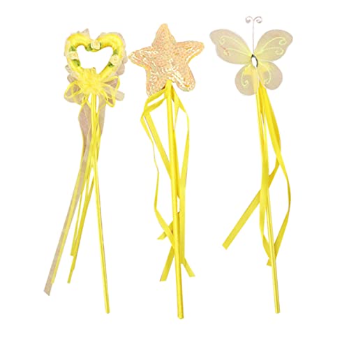 WEKAMOS 3 Stück Teiliges Fairy Sticks mit magischem Herz und Schmetterling Gelbe Stäbe für Mädchen Sicherer für Geburtstagsparty und Cosplay von WEKAMOS