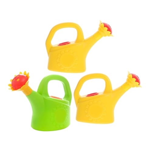 WEKAMOS 3 Stück Teiliges Gießkanne aus Robustem Kunststoff Leicht und Ergonomisch Spielerisch Wasserbewegung Lernen für Kindergarten und Bad Farbenfrohes Cartoon Design Gelb Grün von WEKAMOS