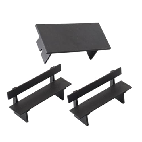 WEKAMOS 3 Stück Teiliges Miniatur Puppenhaus Möbelset Schwarzer Gartenstuhl und Langer Tisch Robuste Miniaturmöbel für Puppenhaus Gartenstuhl Dekoration Kreatives Zubehör für von WEKAMOS