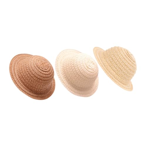 WEKAMOS 3 Stück Teiliges Miniatur Strohhut für Puppen Handgewebte Kleine Hüte in Naturtönen Vielseitige Bastelaccessoires für DIY Puppen Kleidung und Miniatur Dekoration von WEKAMOS