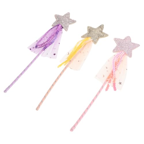 WEKAMOS 3 Stück Zauberstab mit Sternen Pailletten und Garn Bunter Feenstab für Halloween Geburtstag Party und Kostüm Lustiges für Mädchen Kreatives Design Sicher und Lebendig von WEKAMOS