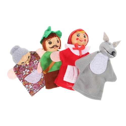 WEKAMOS 4 Stück Holz Tier Fingerpuppen Teilig Niedliche Handpuppen für Kleinkinder Storytelling Interaktive Rollenspiele für Jungen und Mädchen von WEKAMOS