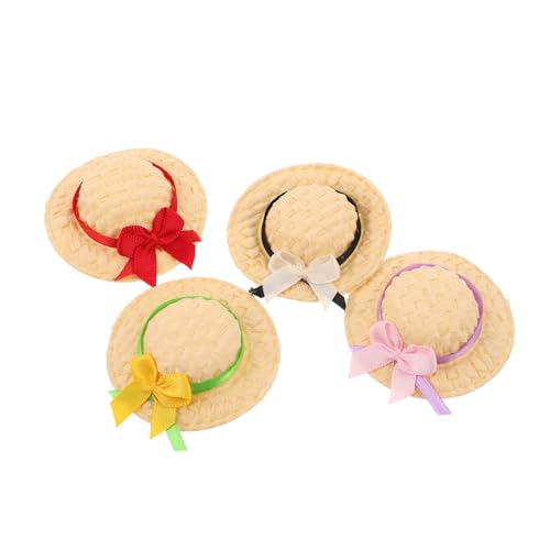 WEKAMOS 4 Stück Mini Handgewebte Strohhüte Bunte Winzige Hüte Für Puppenhandwerk Dollhouse Dekoration DIY Zubehör Sommeraccessoires von WEKAMOS