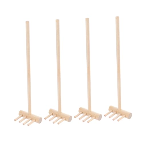 WEKAMOS 4 Stück Mini-Holzrechen und Sandrechen holzspielzeug Sandspielzeug Bausätze Spielsand für Sandkasten Strand Kleiner Rechen Sandkastenrechen Sandtischrechen Mini-Rechen Khaki von WEKAMOS