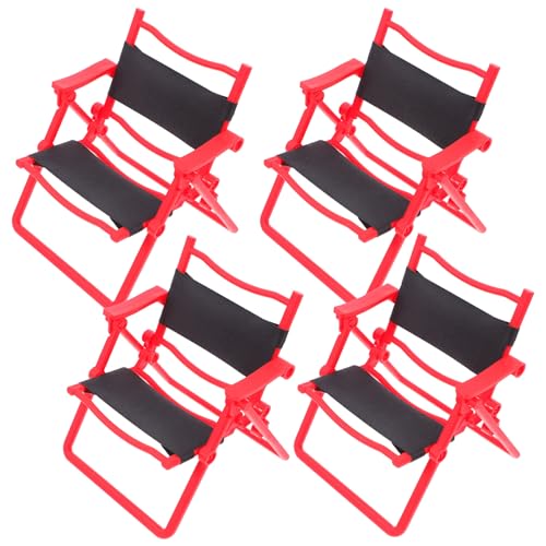 WEKAMOS 4 Stück Mini-klappstuhl Reise Strandkorb Modell Strandkorb Puppenhaus Klappstuhl Mini-liegestuhl Puppenstubensessel Mini-loungesessel Leichter Strandkorb Klappsessel Rot Plastik von WEKAMOS