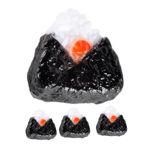 WEKAMOS 4 Stück Miniatur Japanische Onigiri Reisball Deko Realistisch Simulierte Miniatur Snacks für Puppenhaus Detailgetreues Langlebiges Japanisches Essensmodell von WEKAMOS