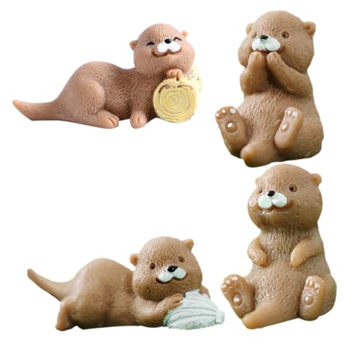 WEKAMOS 4 Stück Miniatur Otter Figurine Teiliges aus Langlebigem Resin Niedliche Cartoon Deko für Garten Mikrolandschaft Aquarium und DIY Bastelprojekte Kleine Otter Statue für Teich und von WEKAMOS