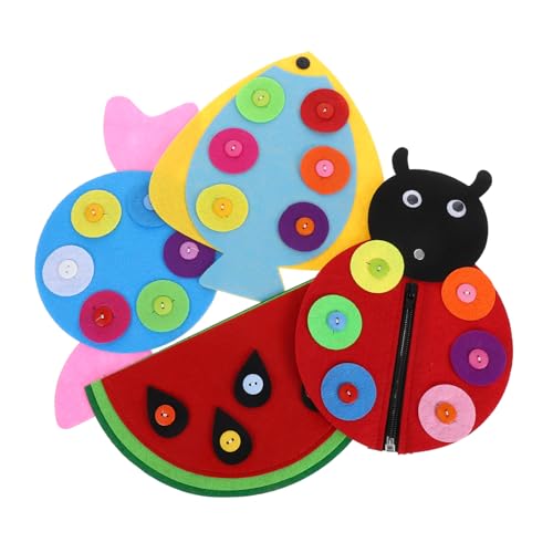 WEKAMOS 4 Stück Montessori Teiliges Knopf und Reißverschluss Board aus Weichem Fördert Feinmotorik und Hand Auge Koordination Geeignet für Kindergarten und DIY Lernaktivitäten von WEKAMOS