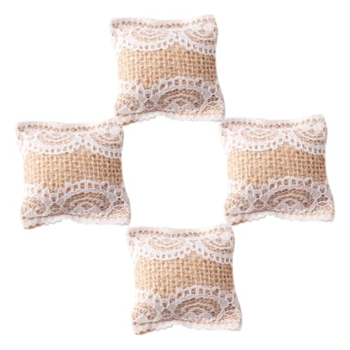 WEKAMOS 4 Stück Spitzenkissenmodell Ding Miniatur Mini-Puppenhaus-Zubehör DIY zubehör mini Kissen wohnaccessoires verschleißfeste Mini-Hausdekoration entzückendes Kissenmodell Stoff Beige von WEKAMOS