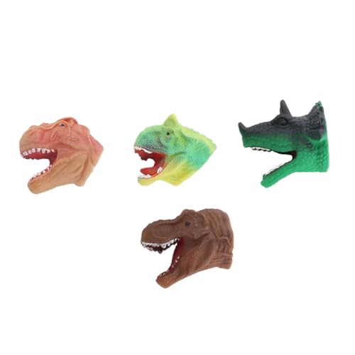 WEKAMOS 4 Stück Teiliges Dinosaurier Fingerpuppen aus Kunststoff Interaktives Dino Kopf für Bequemes Fingerspielzeug Pädagogisches Handspielzeug für Jungen und Mädchen Ab Jahren Buntes von WEKAMOS