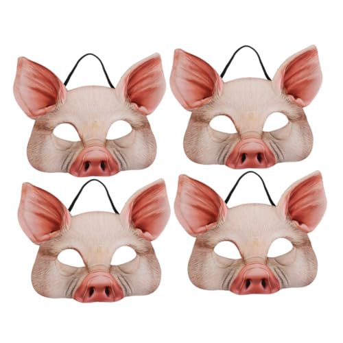 WEKAMOS 4 Stück Teiliges Halbes Gesicht Tiermasken Schweinemotiv Bequeme EVA Materialien Vielseitig für Halloween Karneval und Kostümpartys für Cosplay und Maskeraden von WEKAMOS