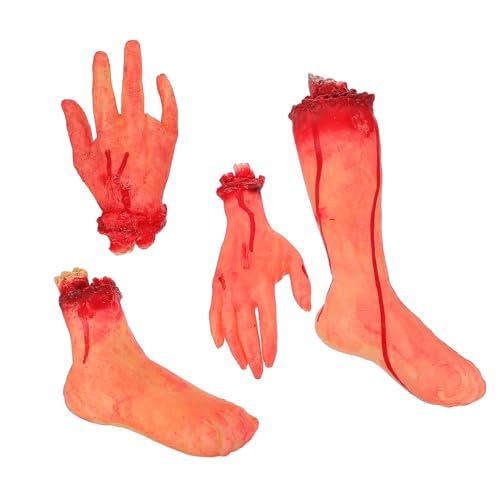 WEKAMOS 4 Stück Teiliges Halloween Deko mit Realistischen Gebrochenen Händen und Füßen aus Langlebigem Vinyl Gruselige Requisiten für Geisterhaus Party Kostüm und Streich Wiederverwendbar von WEKAMOS