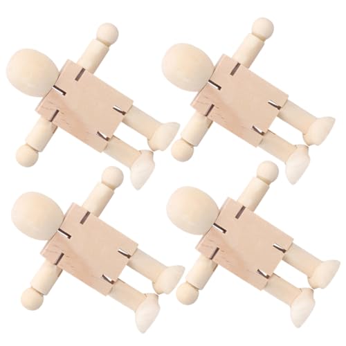 WEKAMOS 4 Stück Teiliges Kleine Unbemalte Holzroboter Puppen zum Bemalen DIY Holzfiguren Kreative Roboterform für und Dekoration von WEKAMOS